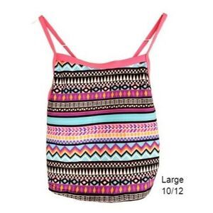 Girls Tankini Lg 10/12 Pink Aztec Print Padded Swimsuit Bathing Suit Top